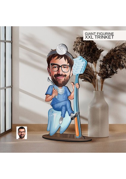 Kişiye Özel Diş Hekimi Karikatürlü Büyük Boy Ahşap Biblo-3 Arkadaşa Hediye , Sevgiliye Hediye, Kişiye Özel Biblolar