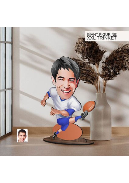 Kişiye Özel Amerikan Futbolu Karikatürlü Büyük Boy Ahşap Biblo-4, Arkadaşa Hediye , Sevgiliye Hediye, Kişiye Özel Biblolar