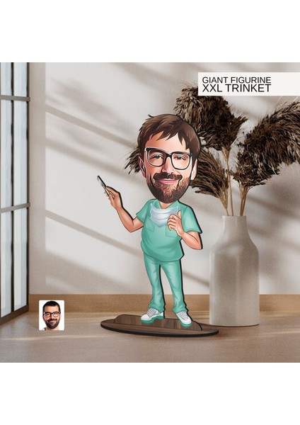 Kişiye Özel Doktor Karikatürlü Büyük Boy Ahşap Biblo-6 Arkadaşa Hediye , Sevgiliye Hediye, Kişiye Özel Biblolar