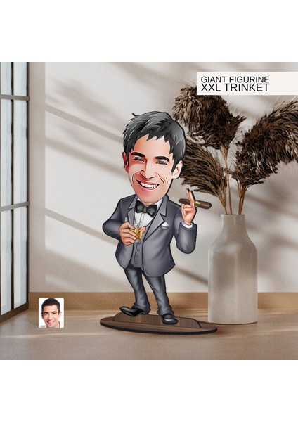 Kişiye Özel Boss Baba Karikatürlü Büyük Boy Ahşap Biblo-10 Arkadaşa Hediye , Sevgiliye Hediye, Kişiye Özel Biblolar