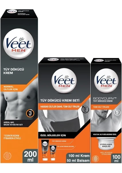 Veet Men 200ml + Koltuk Altı Özel 100ml + Özel Bölgeler İçin Tüy Dökücü Krem Seti 100&50 ml