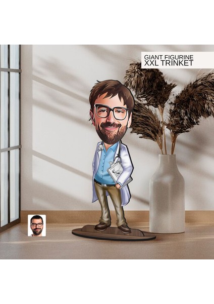 Kişiye Özel Doktor Karikatürlü Büyük Boy Ahşap Biblo-1 Arkadaşa Hediye , Sevgiliye Hediye, Kişiye Özel Biblolar