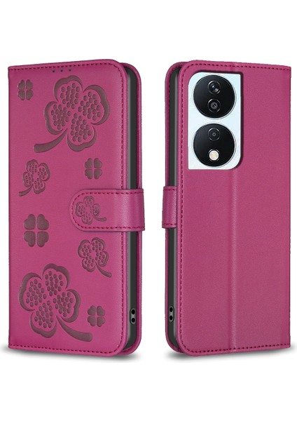Honor X7B 4g Cüzdan Deri Kasa Yonca Desen Flip Telefon Kapağı (Yurt Dışından)