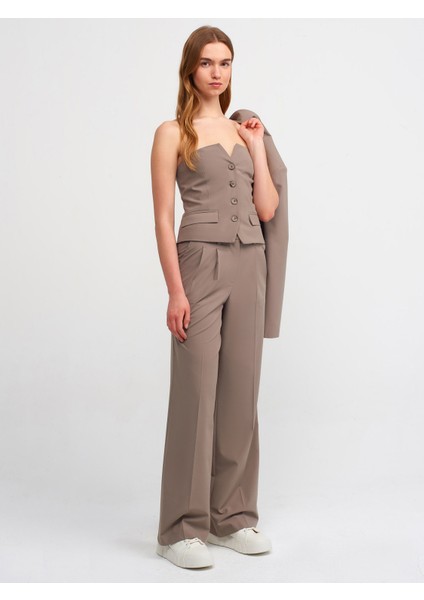 60535 Düğmeli Klasik Bluz-Vizon modelleri