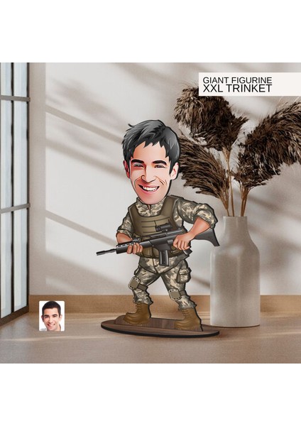 Kişiye Özel Asker Karikatürlü Büyük Boy Ahşap Biblo-1, Arkadaşa Hediye , Sevgiliye Hediye, Kişiye Özel Biblolar