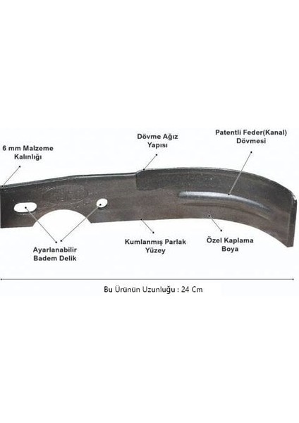 Federli Bolat Benzinli Çapa Makinası Çapa Bıçağı Takımı (24 cm - 24 Adet)