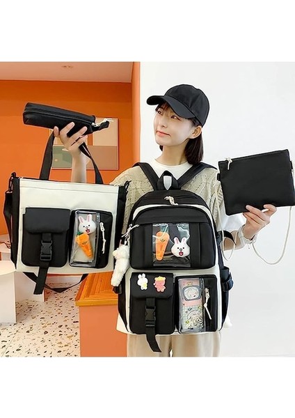 Açık Sırt Çantası Büyük Kapasiteli Okul Çantası Postacı Çantası 4 Parçalı Set Siyah (Yurt Dışından) fiyatları