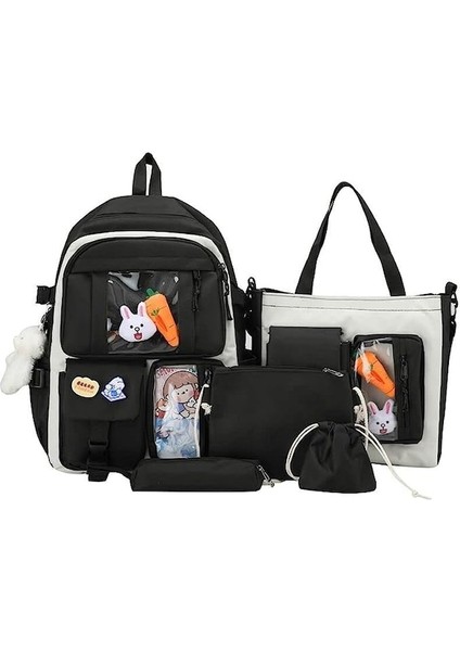 Seyahat Okul Sırt Çantası 4 Parça Set Siyah (Yurt Dışından)