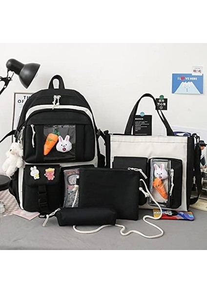 Seyahat Okul Sırt Çantası 4 Parça Set Siyah (Yurt Dışından) modelleri