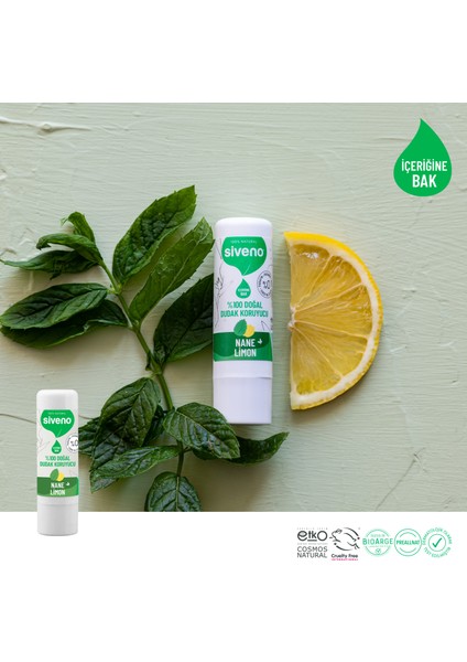 Doğal Dudak Koruyucu Nane & Limon Bitkisel Lipbalm Krem Nemlendirici Parlatıcı Onarıcı 6 G