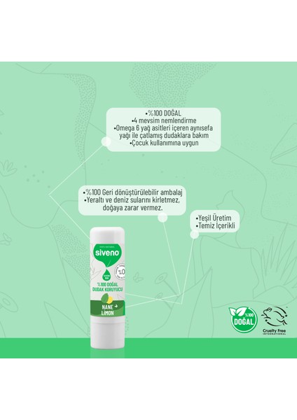 Doğal Dudak Koruyucu Nane & Limon Bitkisel Lipbalm Krem Nemlendirici Parlatıcı Onarıcı 6 G