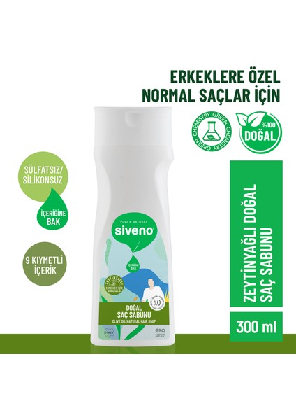 Doğal Saç Sabunu Zeytinyağlı Bal Avokado 9 Değerli Bitki Erkekler İçin Bitkisel Şampuan 300 ml