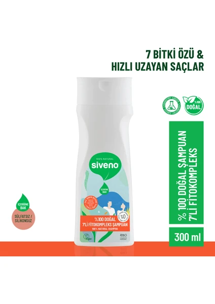 %100 Doğal Fitokompleks Şampuan 7 Değerli Bitki Yoğun Dökülme Karşıtı Besleyici Dolgunlaştırıcı 300 ml