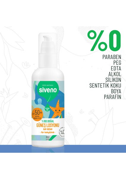 %100 Doğal Çocuk Güneş Losyonu Leke Karşıtı Antioksidan Nemlendirici Bitkisel Vegan UVA UVB SPF50