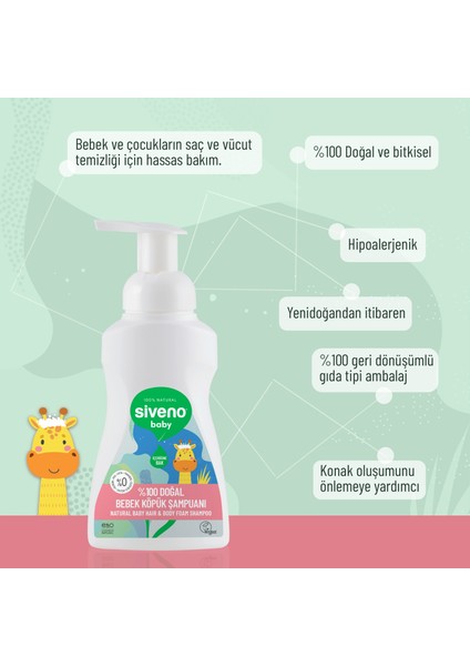 %100 Doğal Bebek Köpük Şampuanı Yenidoğan Saç Ve Vücut İçin Nemlendirici Bitkisel Vegan 250 ml