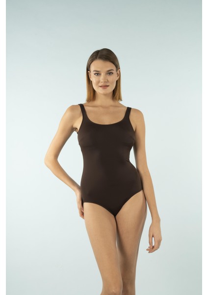 U Yaka Büyük Beden Mayo - Kahverengi indirimleri