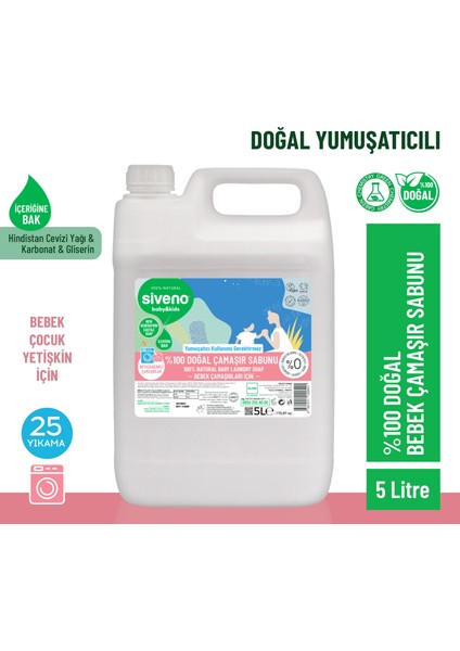 %100 Doğal Bebek Çamaşır Sabunu Kendinden Yumuşatıcılı Bitkisel Deterjan Konsantre Vegan 5000 ml