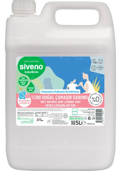 %100 Doğal Bebek Çamaşır Sabunu Kendinden Yumuşatıcılı Bitkisel Deterjan Konsantre Vegan 5000 ml