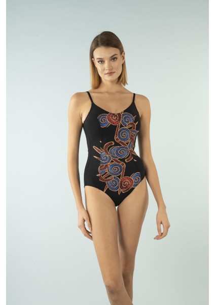 Desenli Ince Askılı V Yaka Mayo - Siyah fiyatları