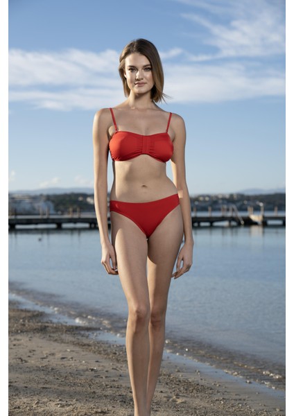 Luplu Straplez Bikini Takımı - Bordo