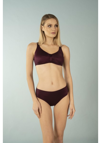 Luplu Toparlayıcı Yüksek Bel Bikini Takımı - Mürdüm