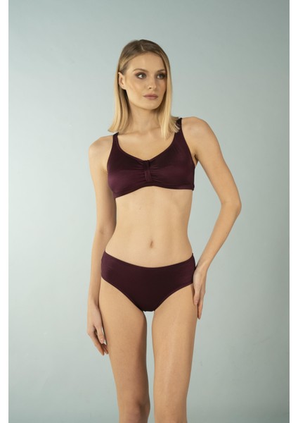 Luplu Toparlayıcı Yüksek Bel Bikini Takımı - Mürdüm