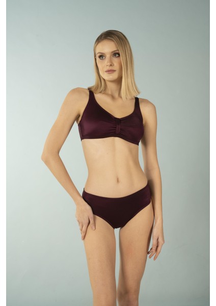Luplu Toparlayıcı Yüksek Bel Bikini Takımı - Mürdüm