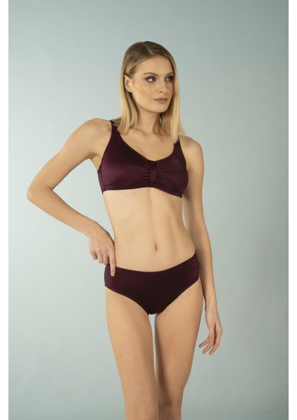 Luplu Toparlayıcı Yüksek Bel Bikini Takımı - Mürdüm