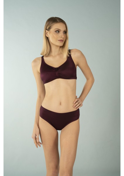 Luplu Toparlayıcı Yüksek Bel Bikini Takımı - Mürdüm