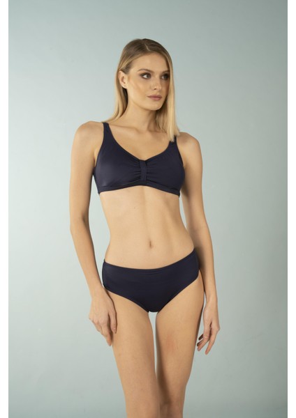 Luplu Toparlayıcı Yüksek Bel Büyük Beden Bikini Takımı - Lacivert
