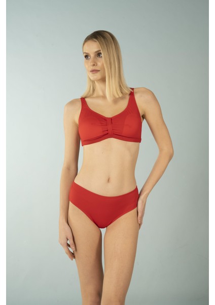 Luplu Toparlayıcı Yüksek Bel Bikini Takımı - Kırmızı