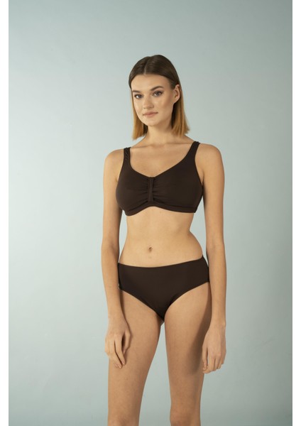 Luplu Toparlayıcı Yüksek Bel Bikini Takımı - Kahverengi