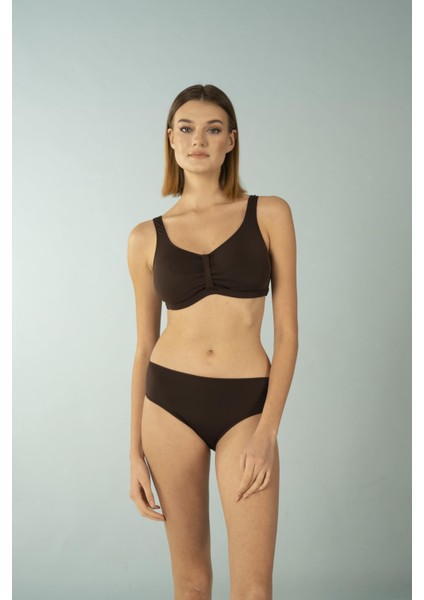 Luplu Toparlayıcı Yüksek Bel Bikini Takımı - Kahverengi
