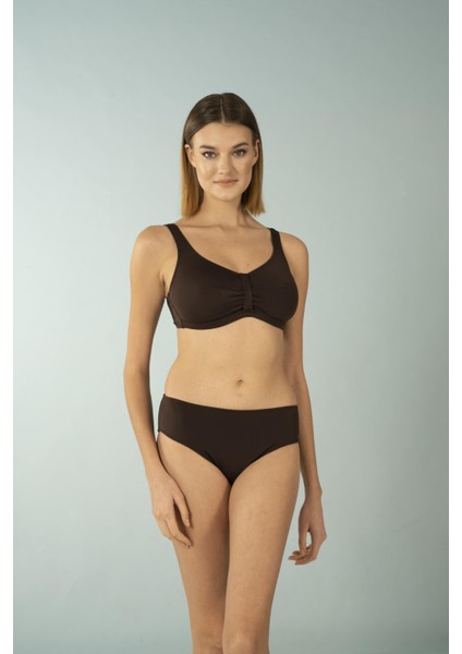 Luplu Toparlayıcı Yüksek Bel Bikini Takımı - Kahverengi