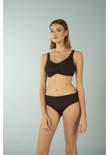Luplu Toparlayıcı Yüksek Bel Bikini Takımı - Kahverengi