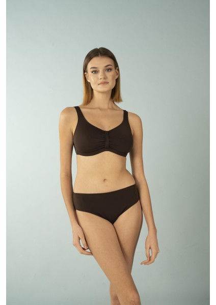 Luplu Toparlayıcı Yüksek Bel Bikini Takımı - Kahverengi