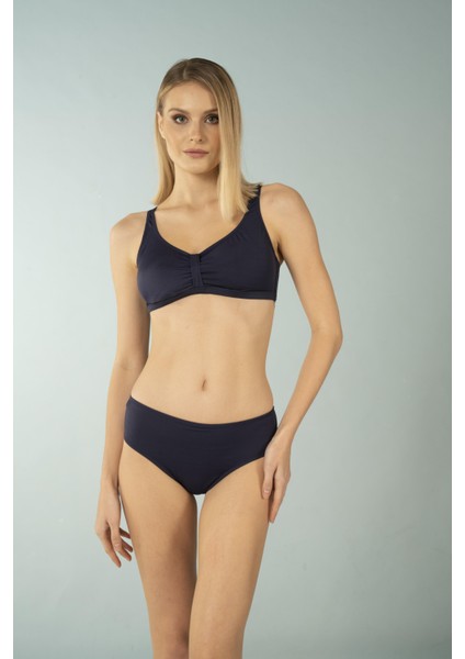 Luplu Toparlayıcı Yüksek Bel Büyük Beden Bikini Takımı - Lacivert fiyatları