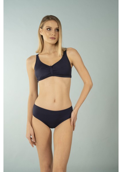 Luplu Toparlayıcı Yüksek Bel Büyük Beden Bikini Takımı - Lacivert fırsatları