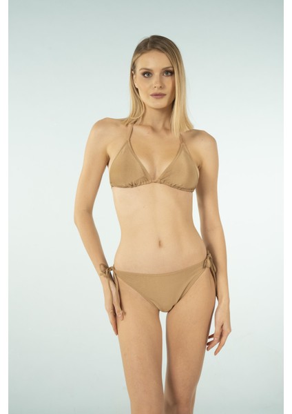 Üçgen Ipli Bikini Takımı - Kahverengi