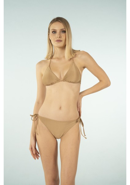 Üçgen Ipli Bikini Takımı - Kahverengi