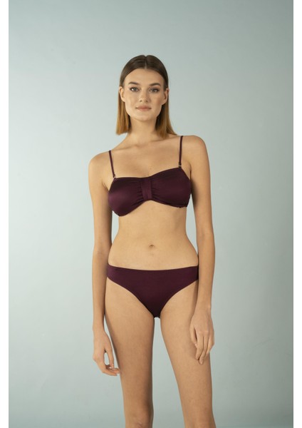 Luplu Straplez Bikini Takımı - Mürdüm