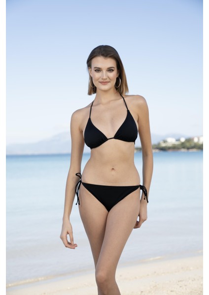 Üçgen Ipli Bikini Takımı - Siyah