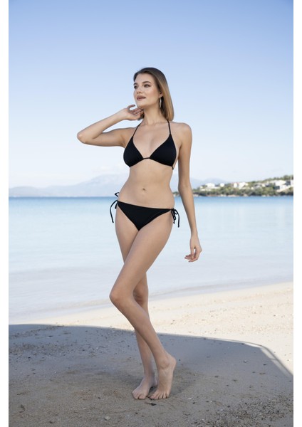 Üçgen Ipli Bikini Takımı - Siyah