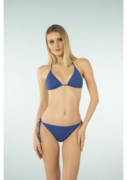 Üçgen Ipli Bikini Takımı - Saks