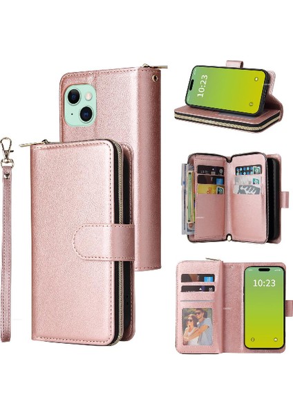 Iphone 15 Artı Cüzdan Durumda 9 Kart Yuvaları ile Fermuar Cep Flip (Yurt Dışından)