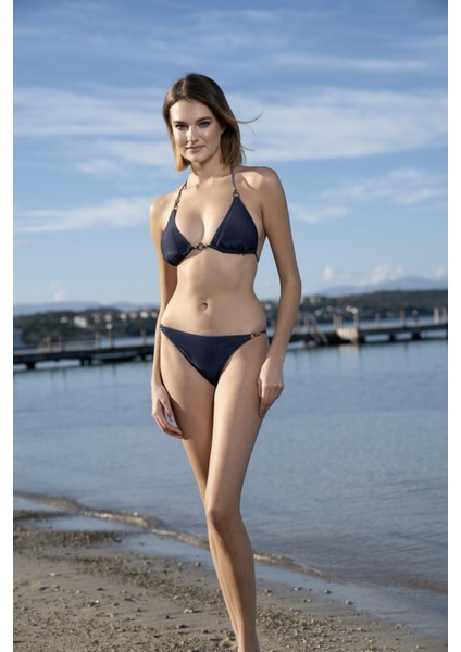Aksesuarlı Üçgen Bikini Takımı - Lacivert indirimleri