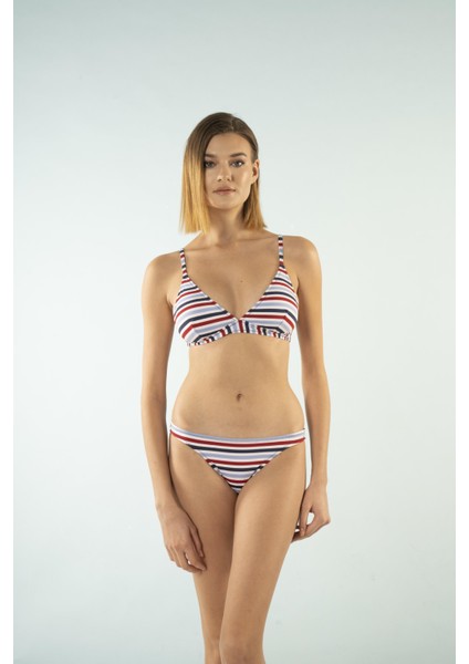 Bantlı Toparlayıcı Üçgen Bikini Takımı - Çizgili fiyatları
