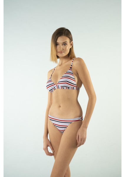 Bantlı Toparlayıcı Üçgen Bikini Takımı - Çizgili fırsatları