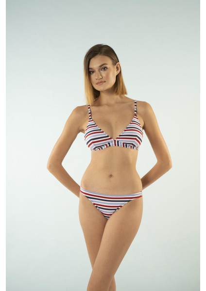 Bantlı Toparlayıcı Üçgen Bikini Takımı - Çizgili indirimleri
