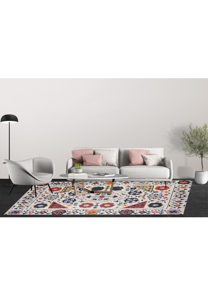 Klasik Renkli Dijital Baskılı Makinede Yıkanabilir Kaymaz Taban Saçaklı Halı Hk001